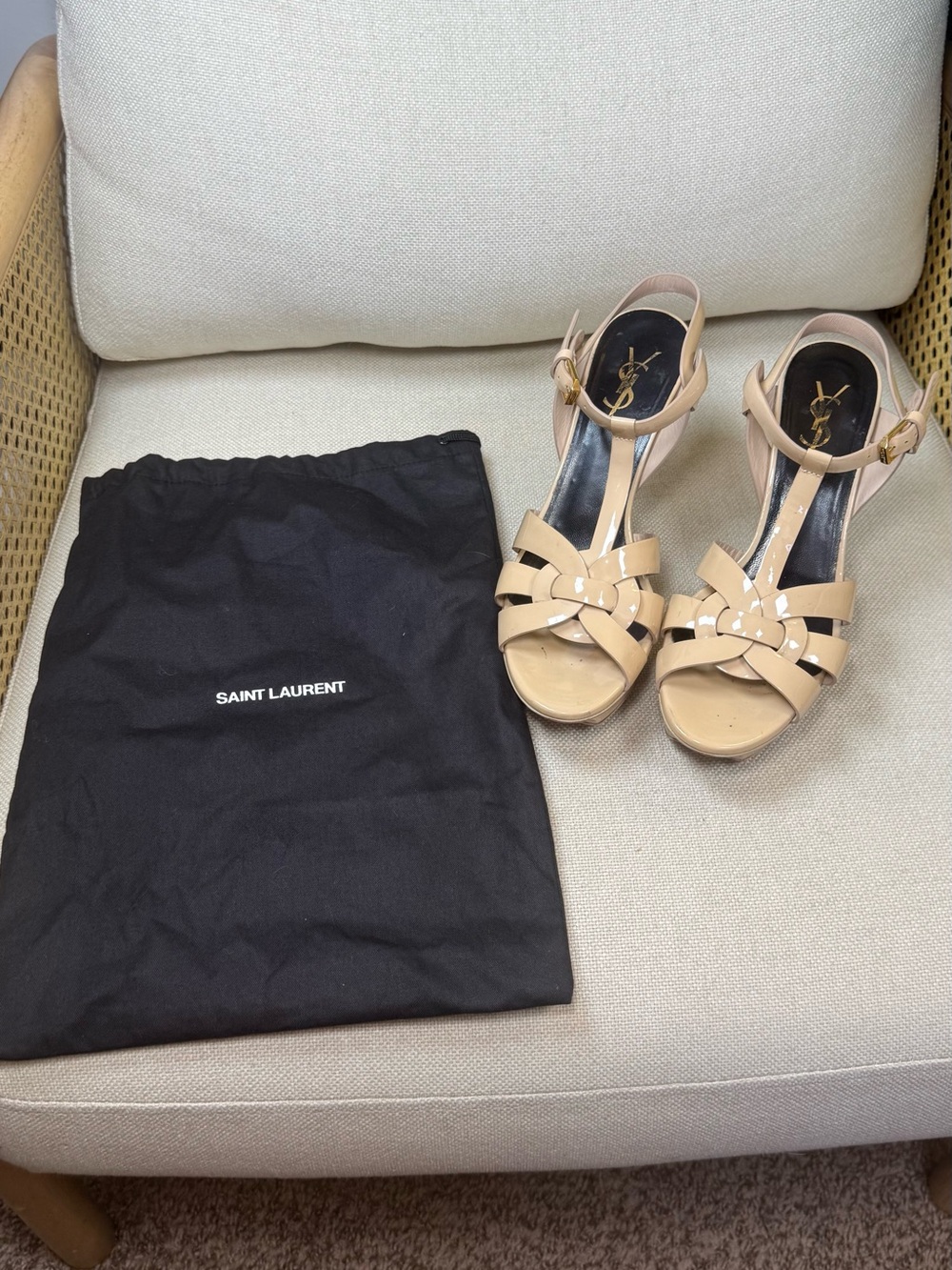 YSL Saint Laurent Patent Leather Tribute Platform Sandals Size 38.5